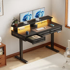 OffiGo 48" Electric Standing Desk with 3 Wooden Drawers, Monitor Shelf & USB Power Outlets