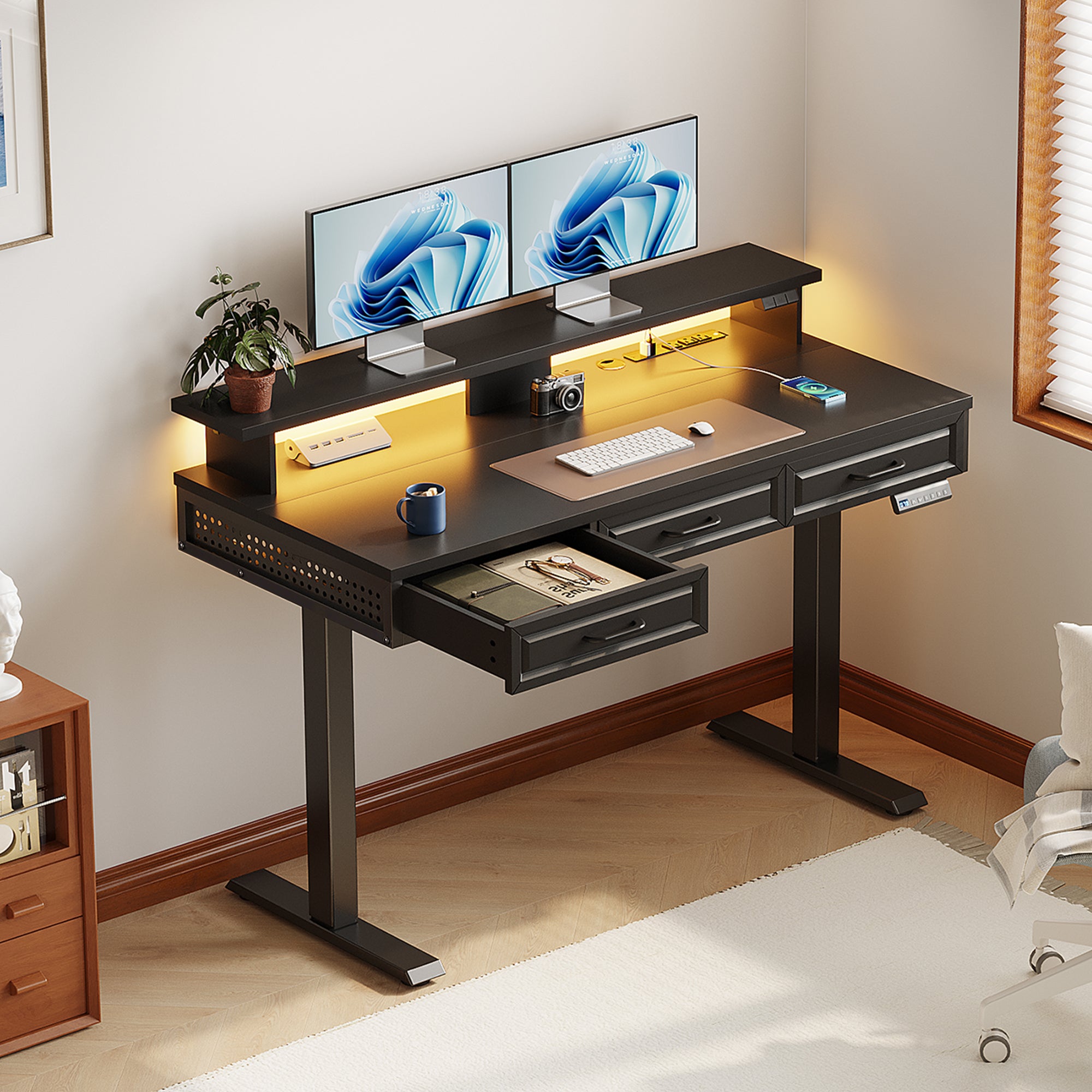 Designed specifically for small spaces, this OffiGo electric standing desk is ideal for home offices, apartments, and compact rooms. Its space-saving footprint delivers full sit-stand functionality without taking up unnecessary room, making it perfect for modern home working environments.