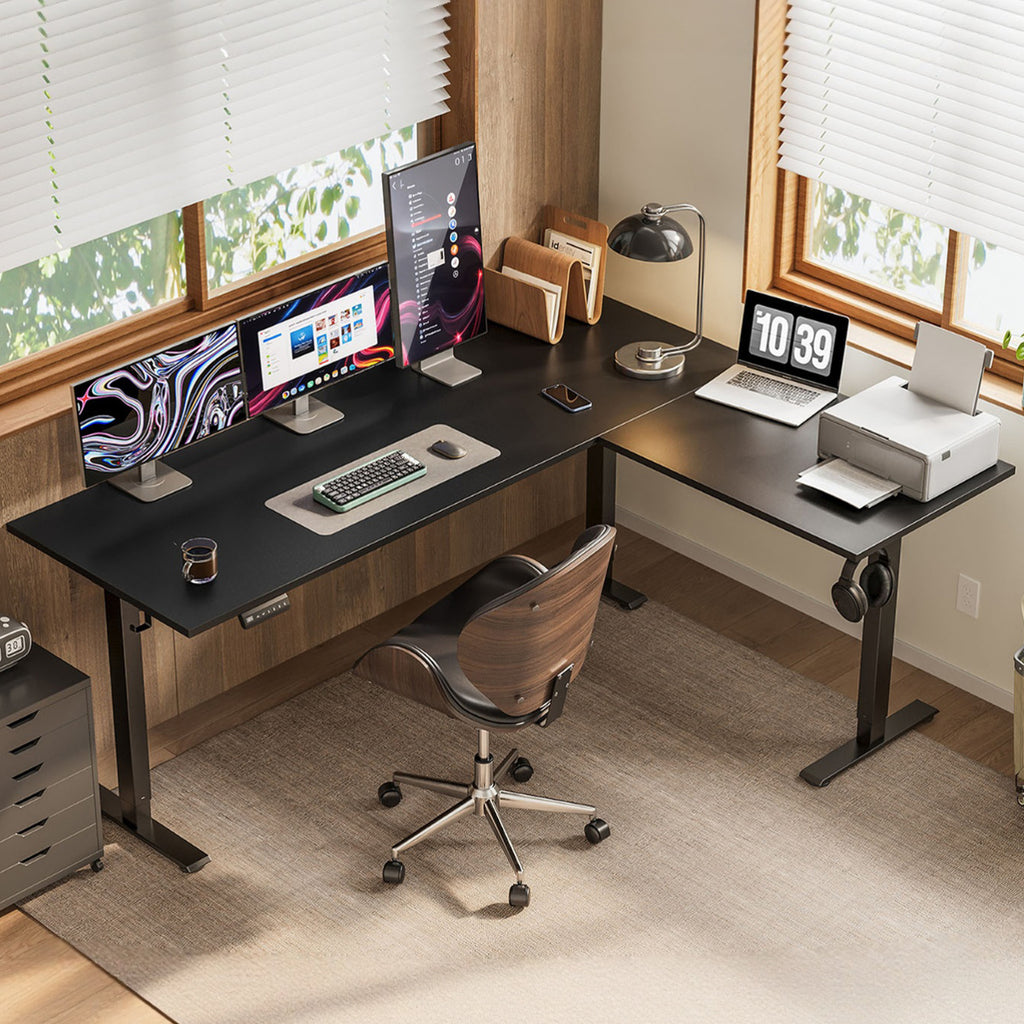 OffiGo 63" L-Shaped Electric Standing Desk with Adjustable Height & Integrated Power
