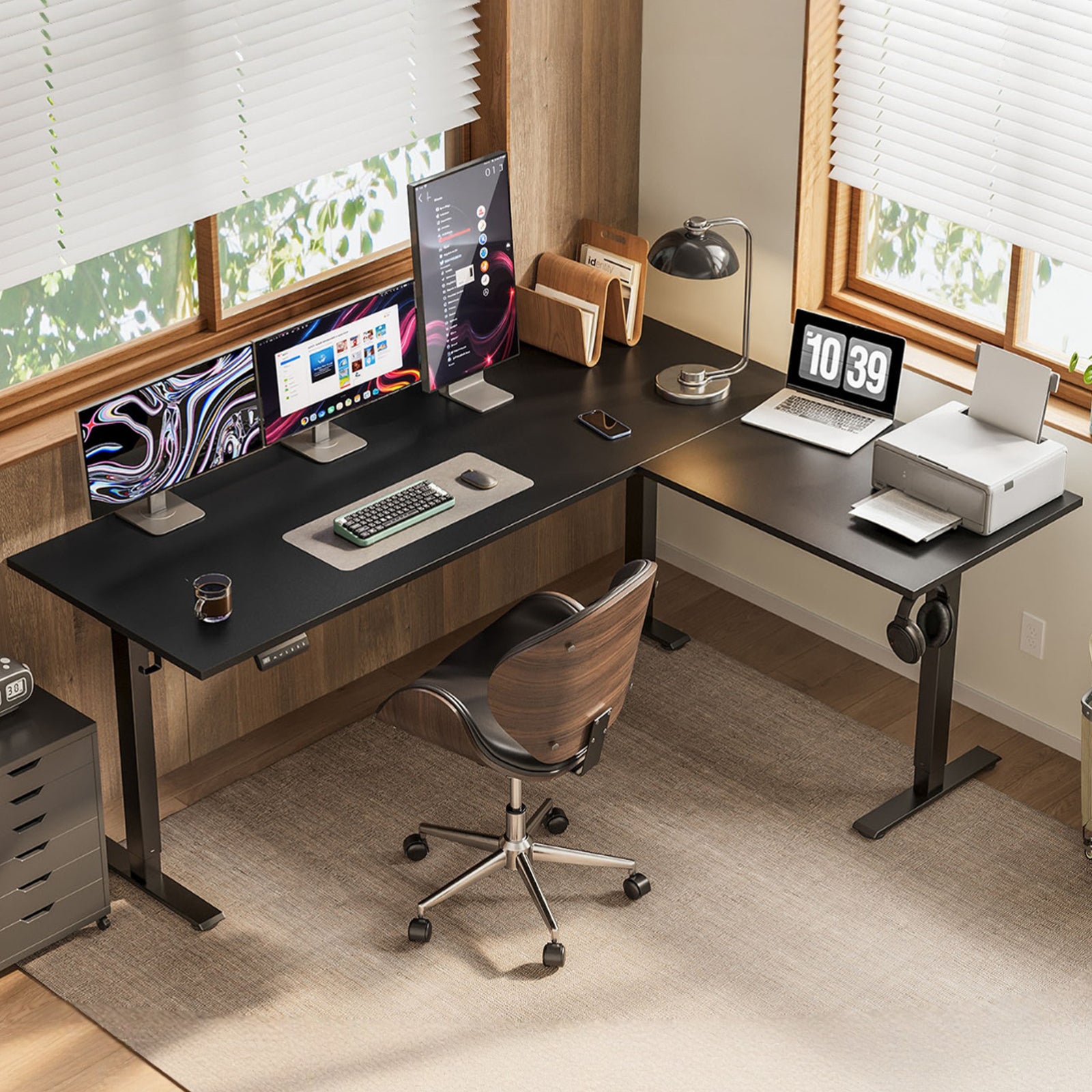 OffiGo 63" L-Shaped Electric Standing Desk with Adjustable Height & Integrated Power