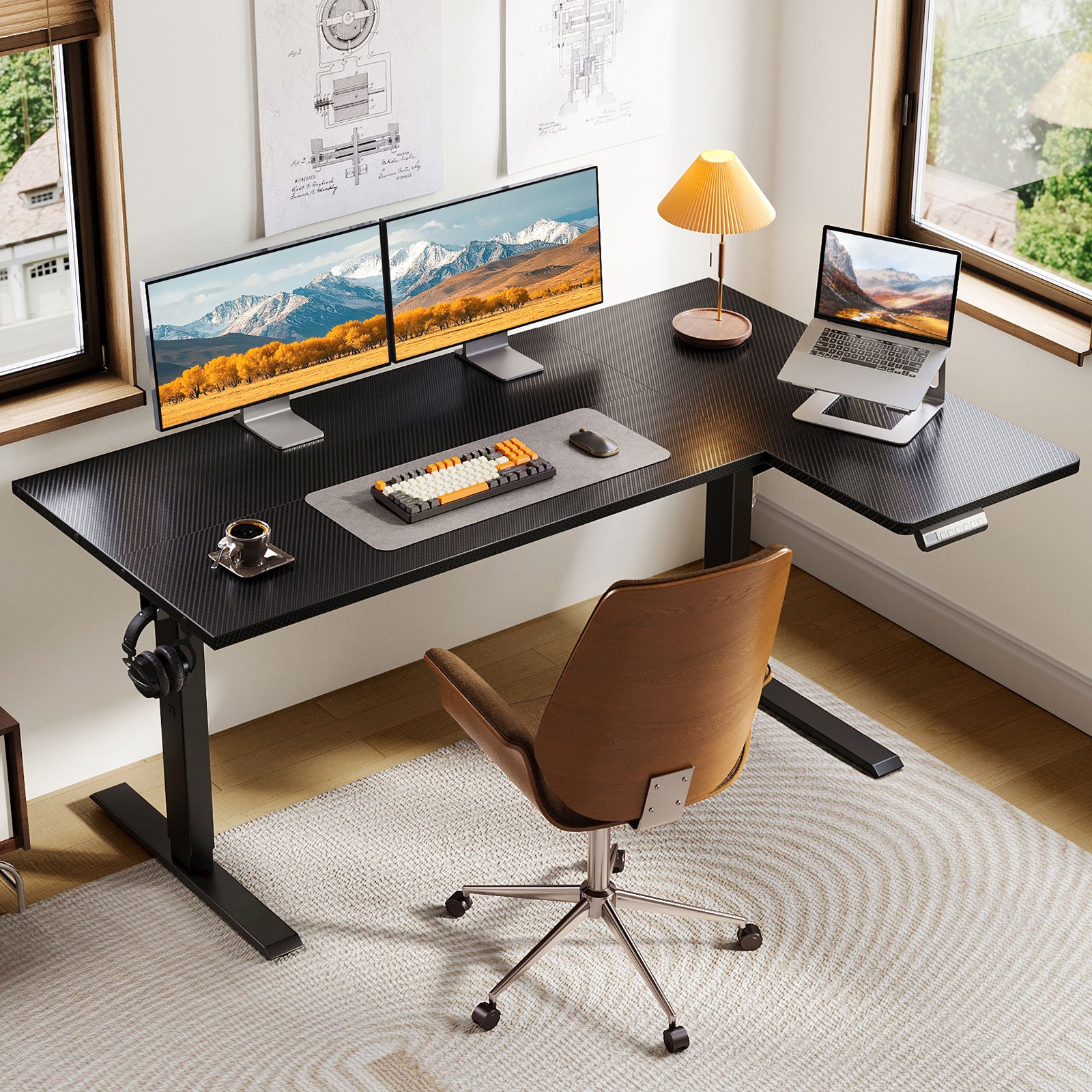 OffiGo 55" L-Shaped Electric Standing Desk with Spacious Work Surface & Adjustable Height