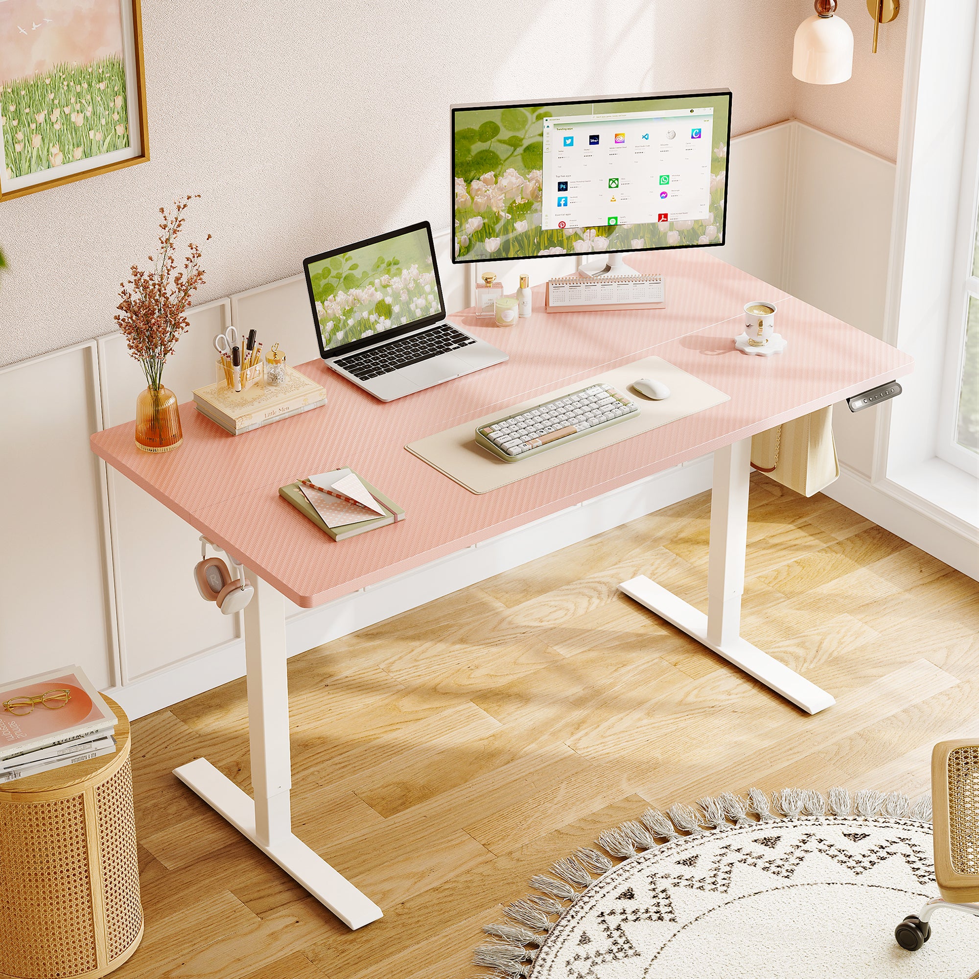 OffiGo 48" Electric Height Adjustable Standing Desk – Pink Sit-Stand Workstation