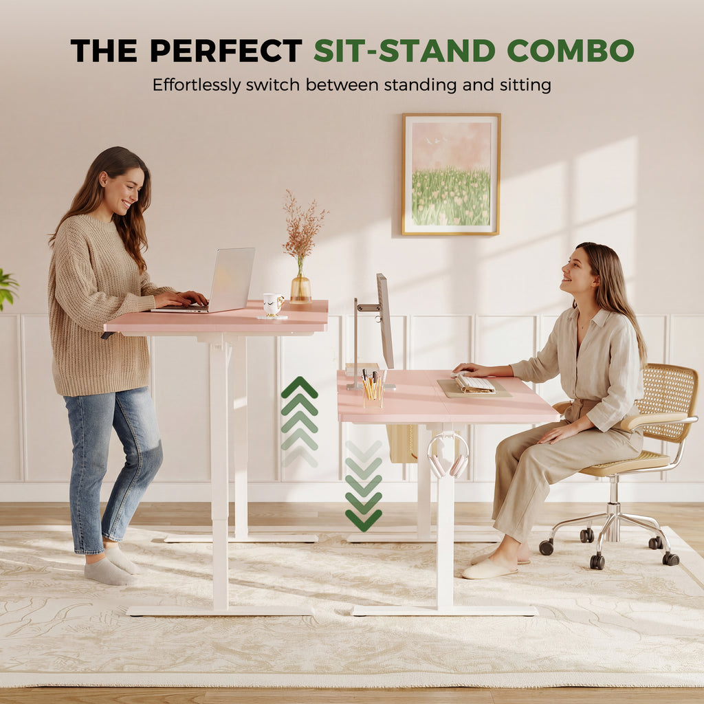 OffiGo 48" Electric Height Adjustable Standing Desk – Pink Sit-Stand Workstation