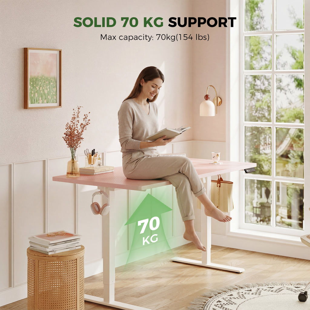 OffiGo 48" Electric Height Adjustable Standing Desk – Pink Sit-Stand Workstation