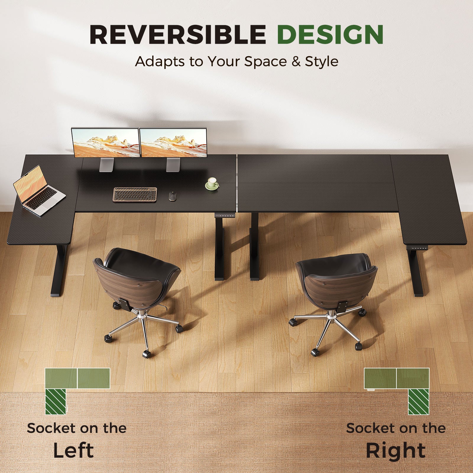 OffiGo 55" L-Shaped Electric Standing Desk with Spacious Work Surface & Adjustable Height