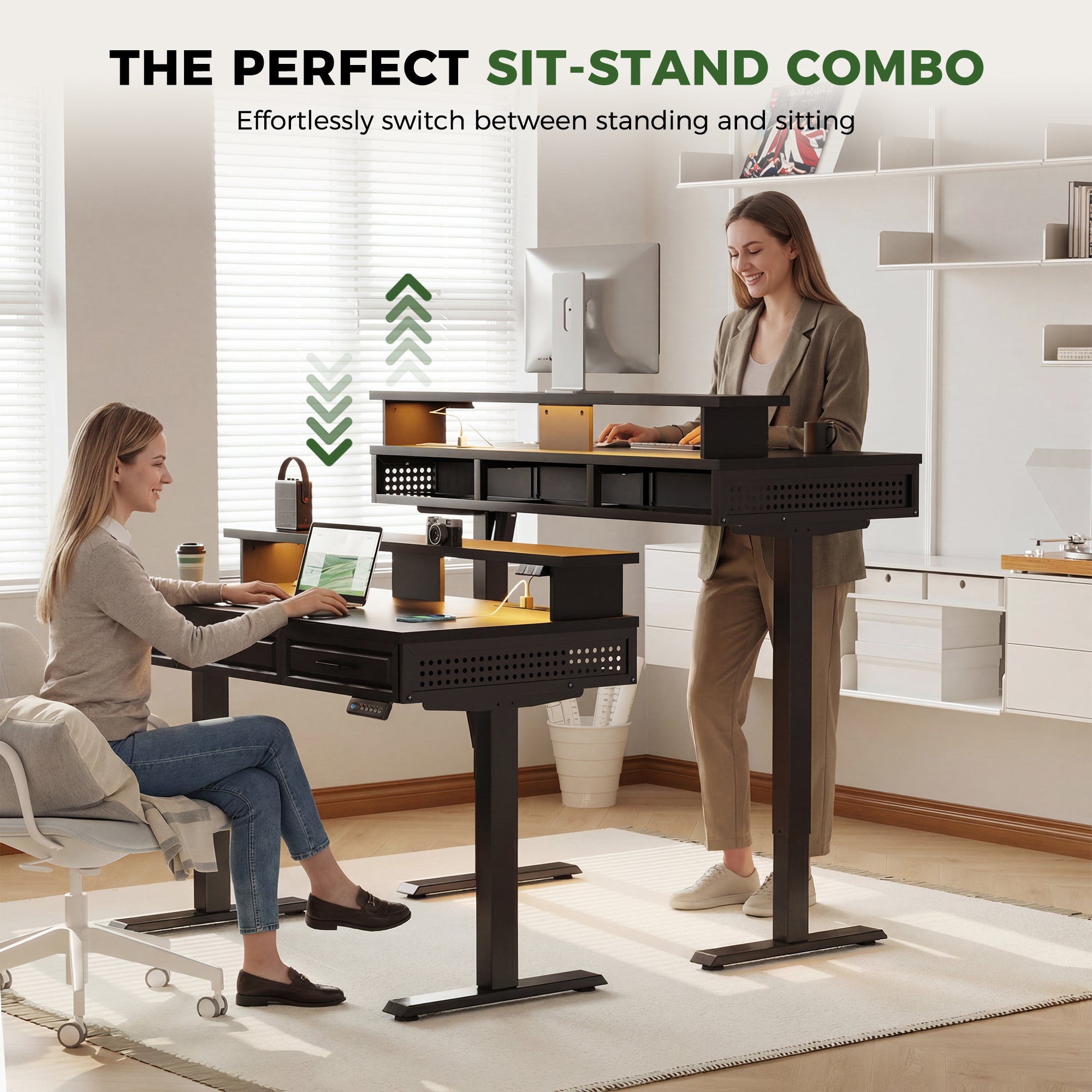 With a smooth height adjustment range from 29.9" to 46.1", this standing desk allows you to freely switch between sitting and standing positions. Customize the desk height to match your body type and working habits for improved comfort and ergonomics throughout the day.