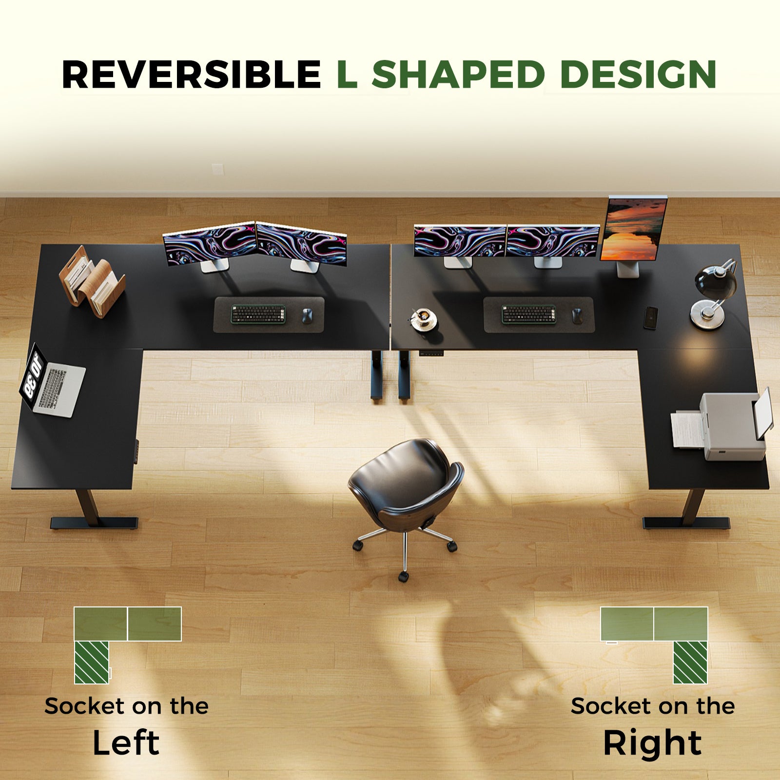 OffiGo 63" L-Shaped Electric Standing Desk with Adjustable Height & Integrated Power