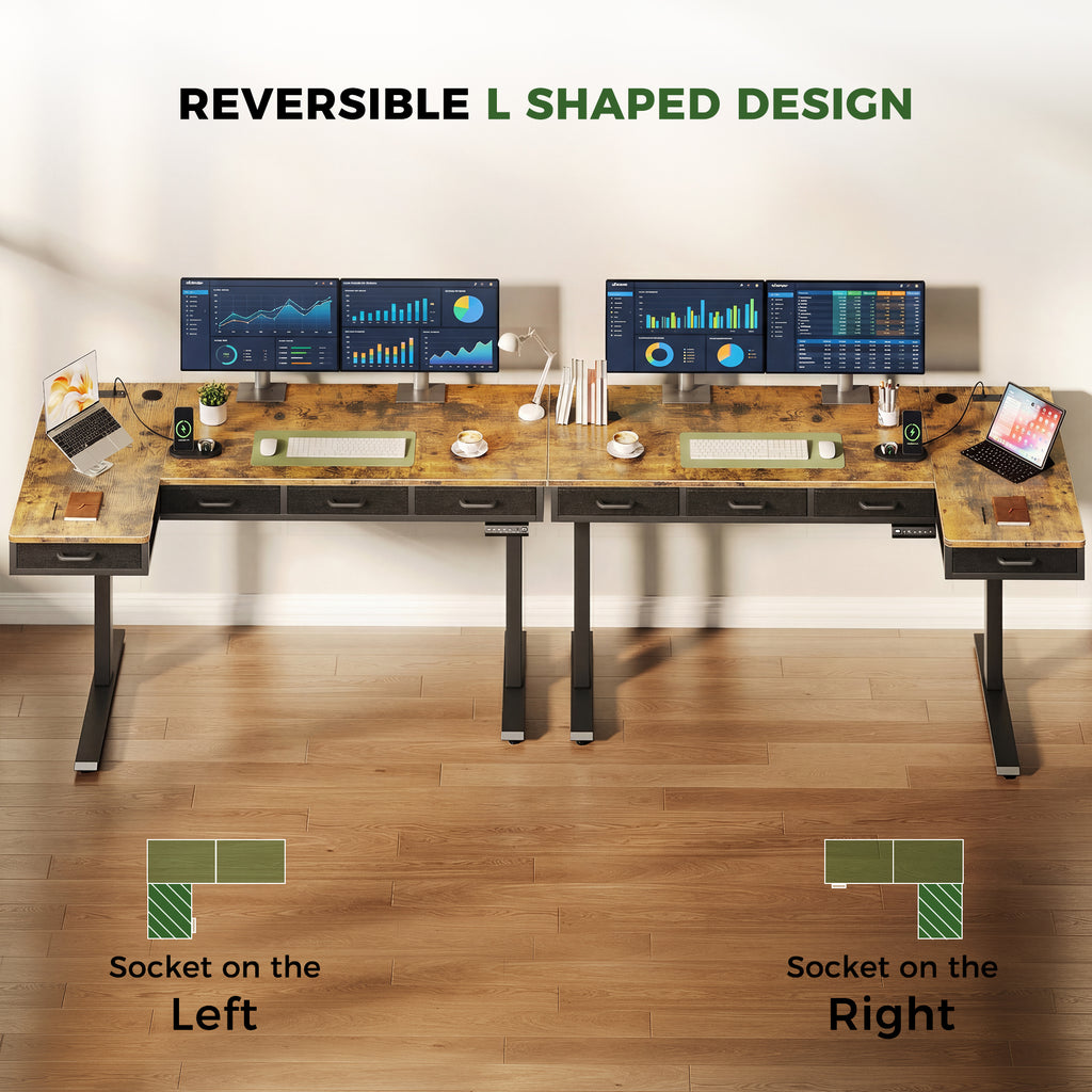 The L-shaped desk is designed to be reversible. You can install the side table on either the left or right side based on your room layout or personal preference, offering a flexible and customizable setup.