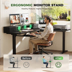 OffiGo 59" L-Shaped Electric Standing Desk with Drawers, Keyboard Tray & Monitor Stand