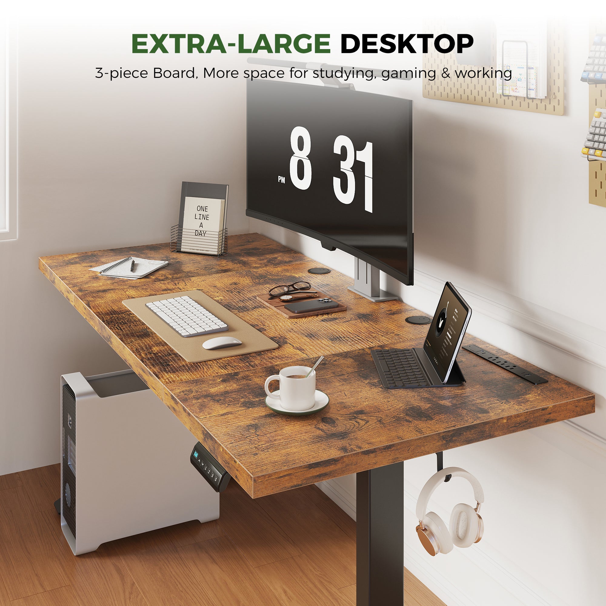 With a generous 71-inch desktop, this sit to stand desk accommodates multiple devices and documents. Perfect for work, study, or entertainment setups, it offers a versatile and organized workspace.