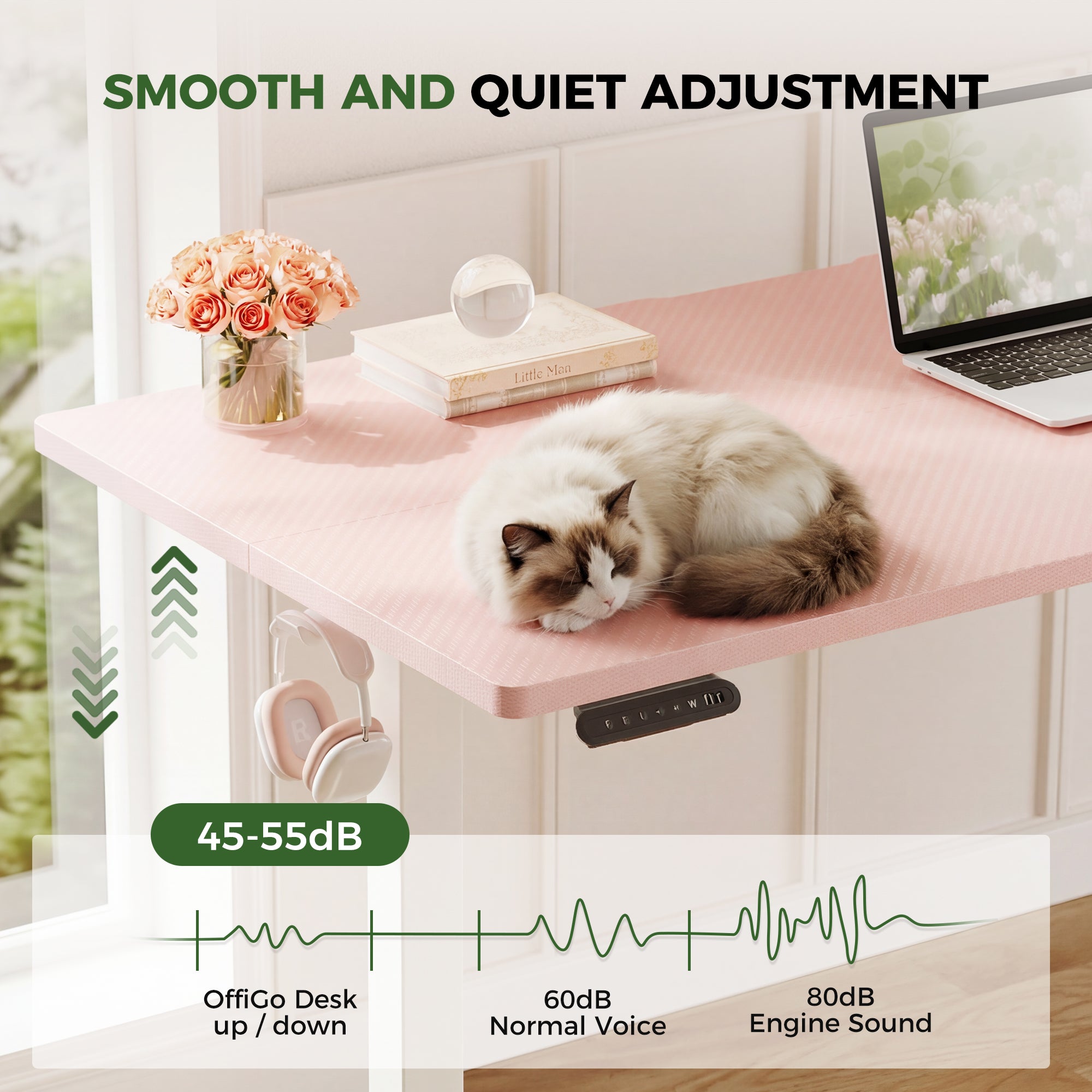 OffiGo 48" Electric Height Adjustable Standing Desk – Pink Sit-Stand Workstation