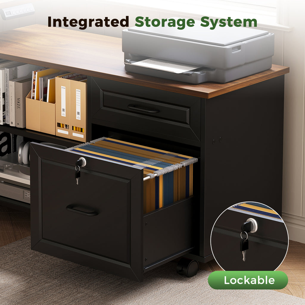 OffiGo 55" L-Shaped Electric Standing Desk with File Cabinet, Drawers & Adjustable Height