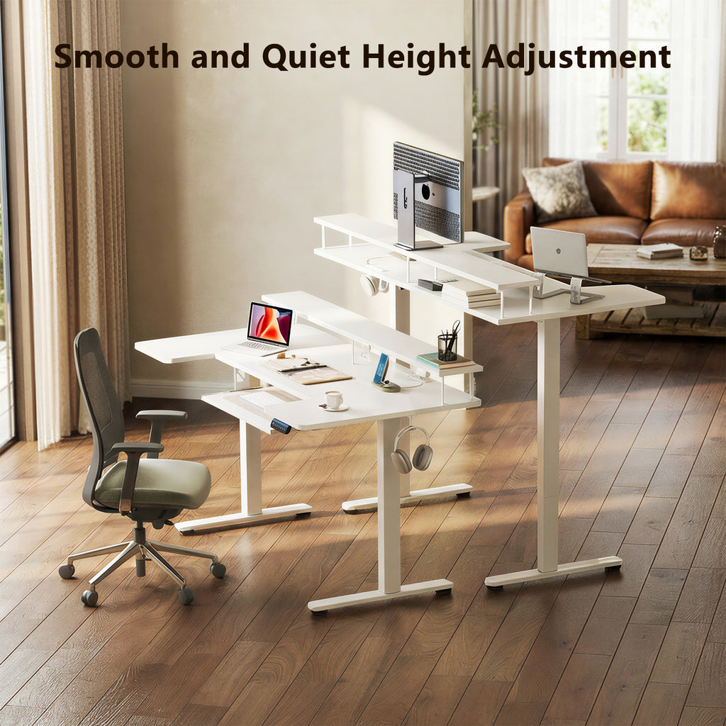 55" U-Shaped Electric Standing Desk with Drawers & Keyboard Tray, Height Adjustable Home Office Desk