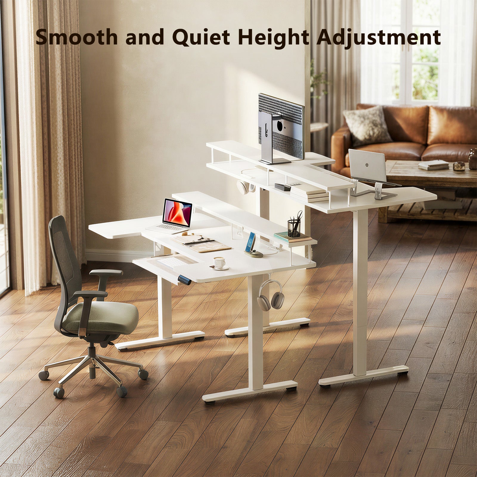 55" U-Shaped Electric Standing Desk with Drawers & Keyboard Tray, Height Adjustable Home Office Desk