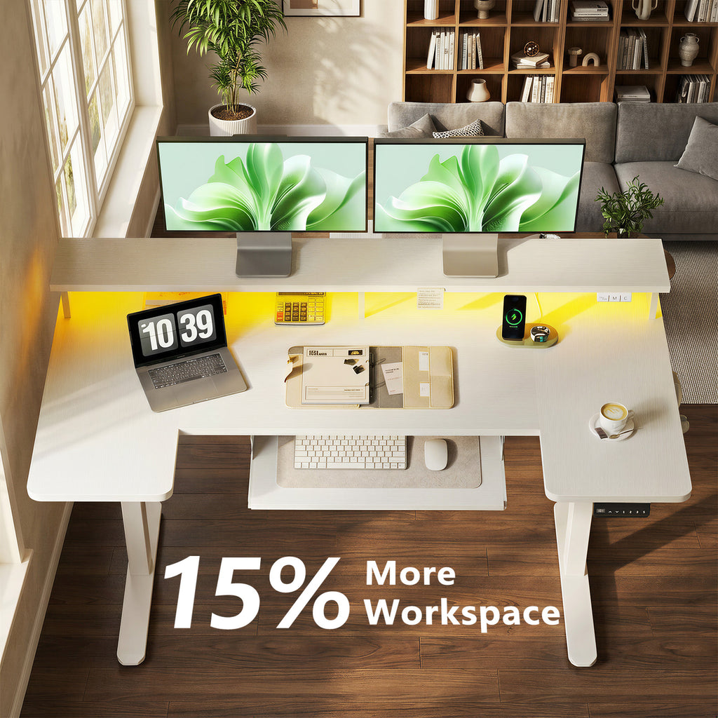 55" U-Shaped Electric Standing Desk with Drawers & Keyboard Tray, Height Adjustable Home Office Desk