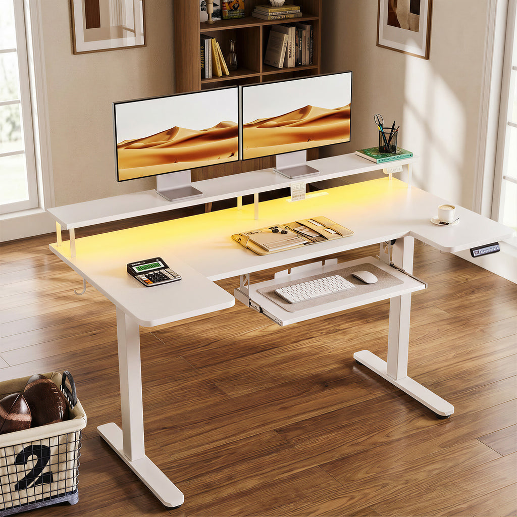 55" U-Shaped Electric Standing Desk with Drawers & Keyboard Tray, Height Adjustable Home Office Desk