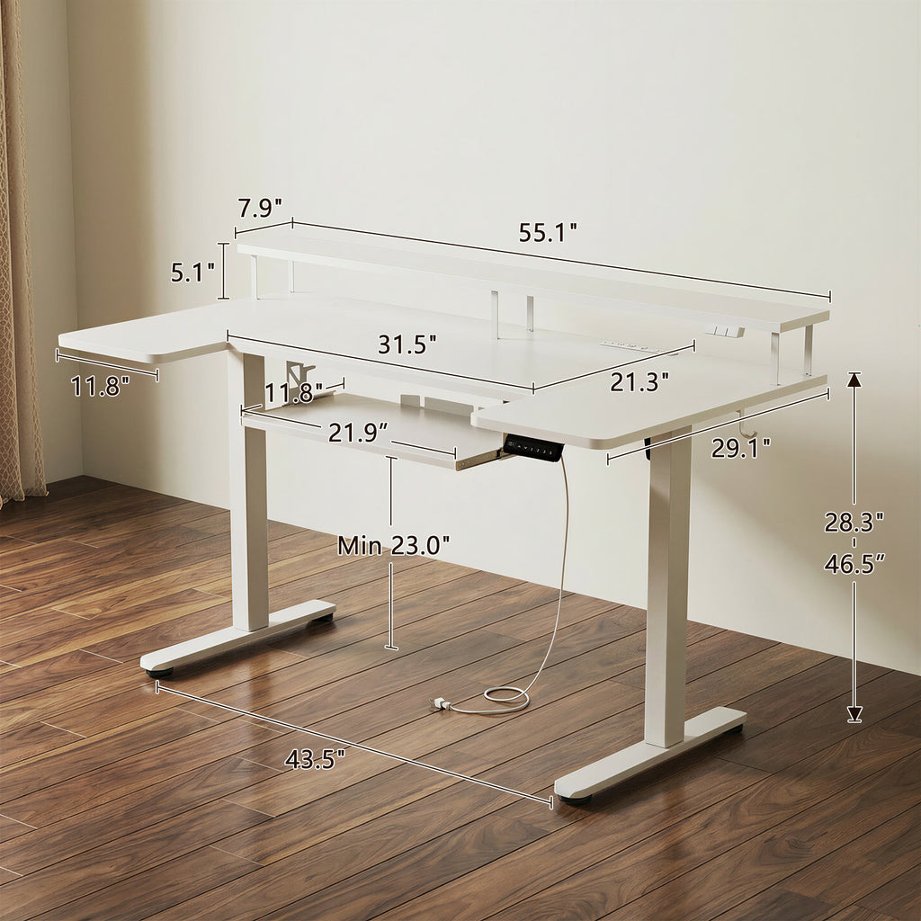 55" U-Shaped Electric Standing Desk with Drawers & Keyboard Tray, Height Adjustable Home Office Desk
