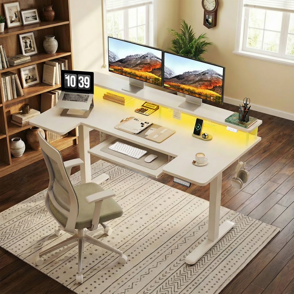 55" U-Shaped Electric Standing Desk with Drawers & Keyboard Tray, Height Adjustable Home Office Desk
