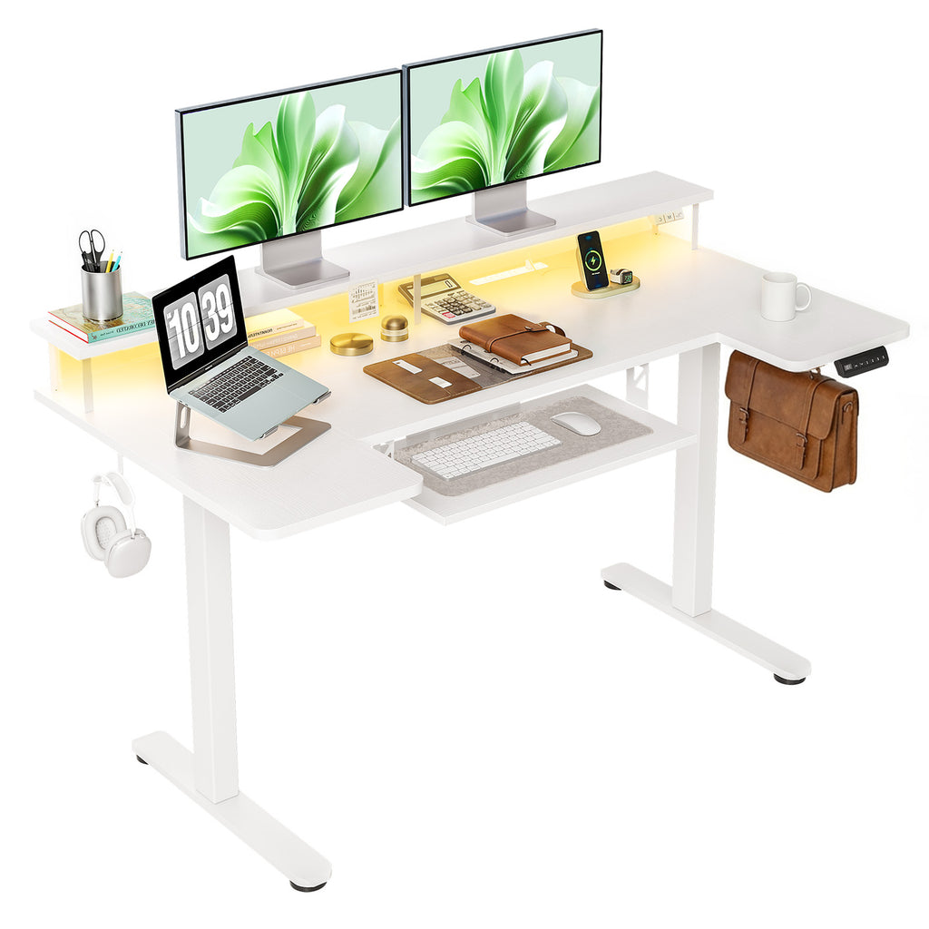 55" U-Shaped Electric Standing Desk with Drawers & Keyboard Tray, Height Adjustable Home Office Desk