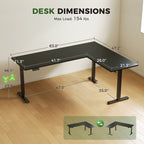 OffiGo 63" L-Shaped Electric Standing Desk with Adjustable Height & Integrated Power