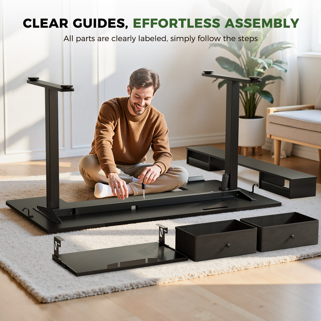 OffiGo 55“ U Shaped Electric Standing Desk with 2 Drawers & Keyboard Tray & Monitor Stand