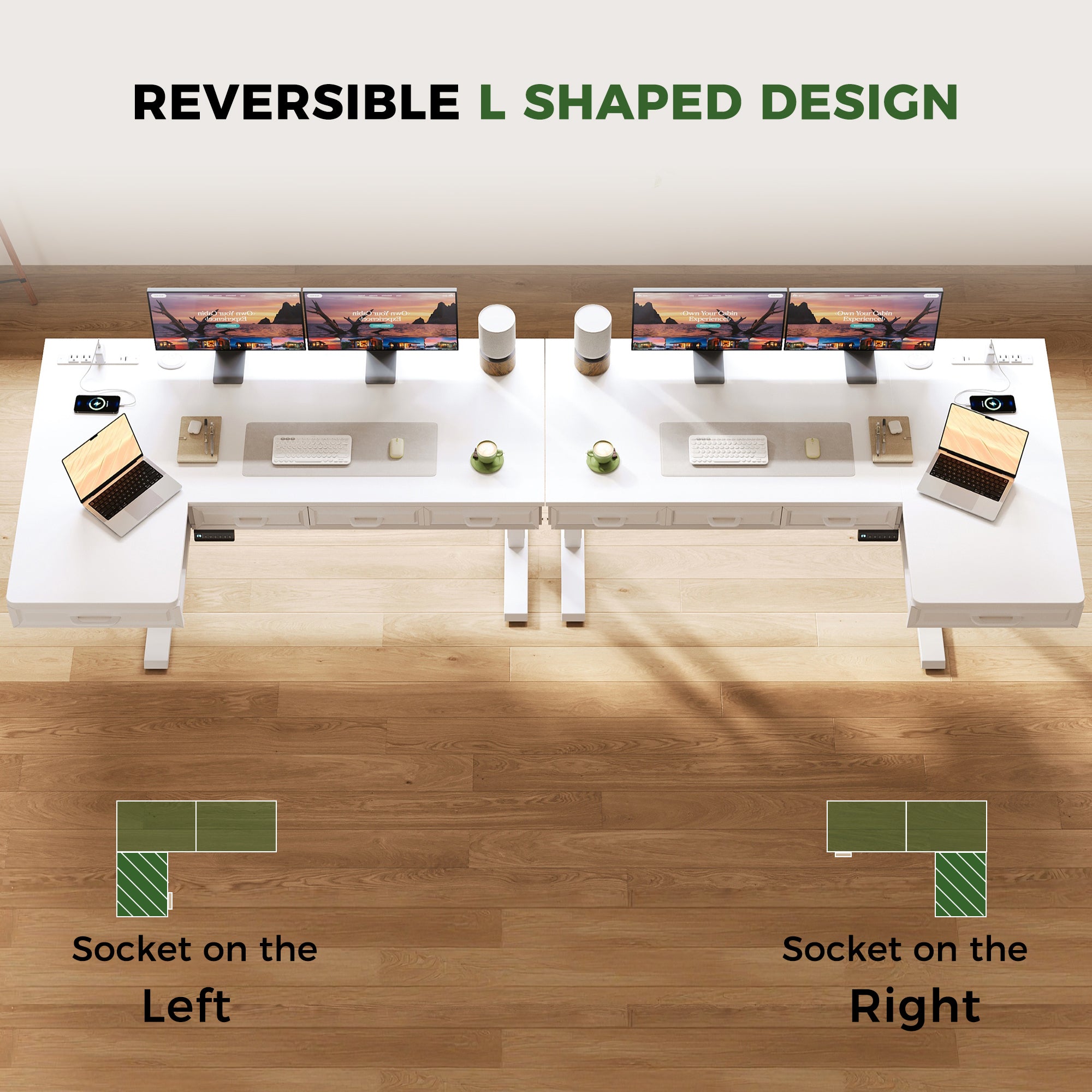 The L-shaped reversible design allows you to customize the desk layout based on your room setup or personal preference. Install the side desk on either the left or right side to fit your unique space needs.