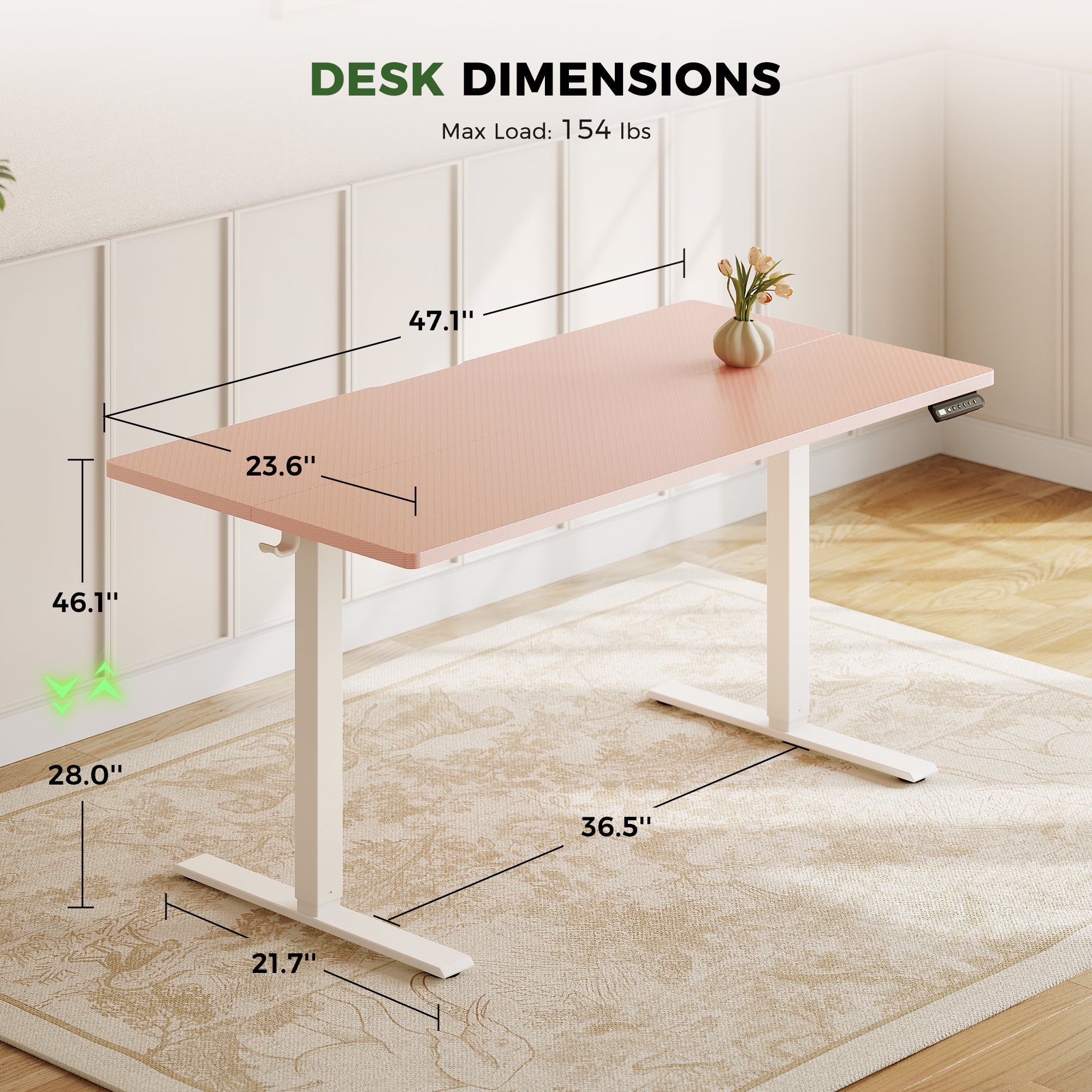 OffiGo 48" Electric Height Adjustable Standing Desk – Pink Sit-Stand Workstation