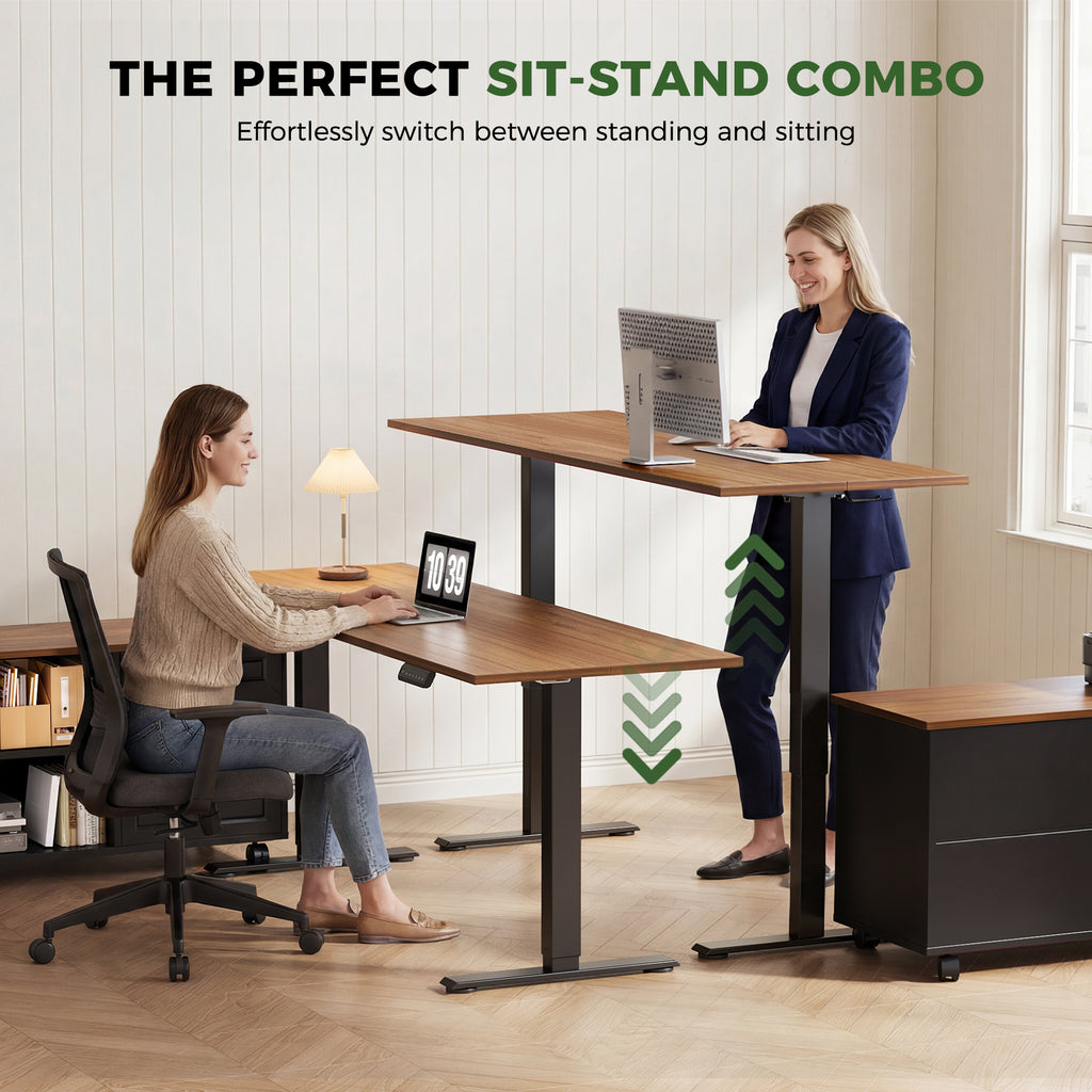 OffiGo 55" L-Shaped Electric Standing Desk with File Cabinet, Drawers & Adjustable Height
