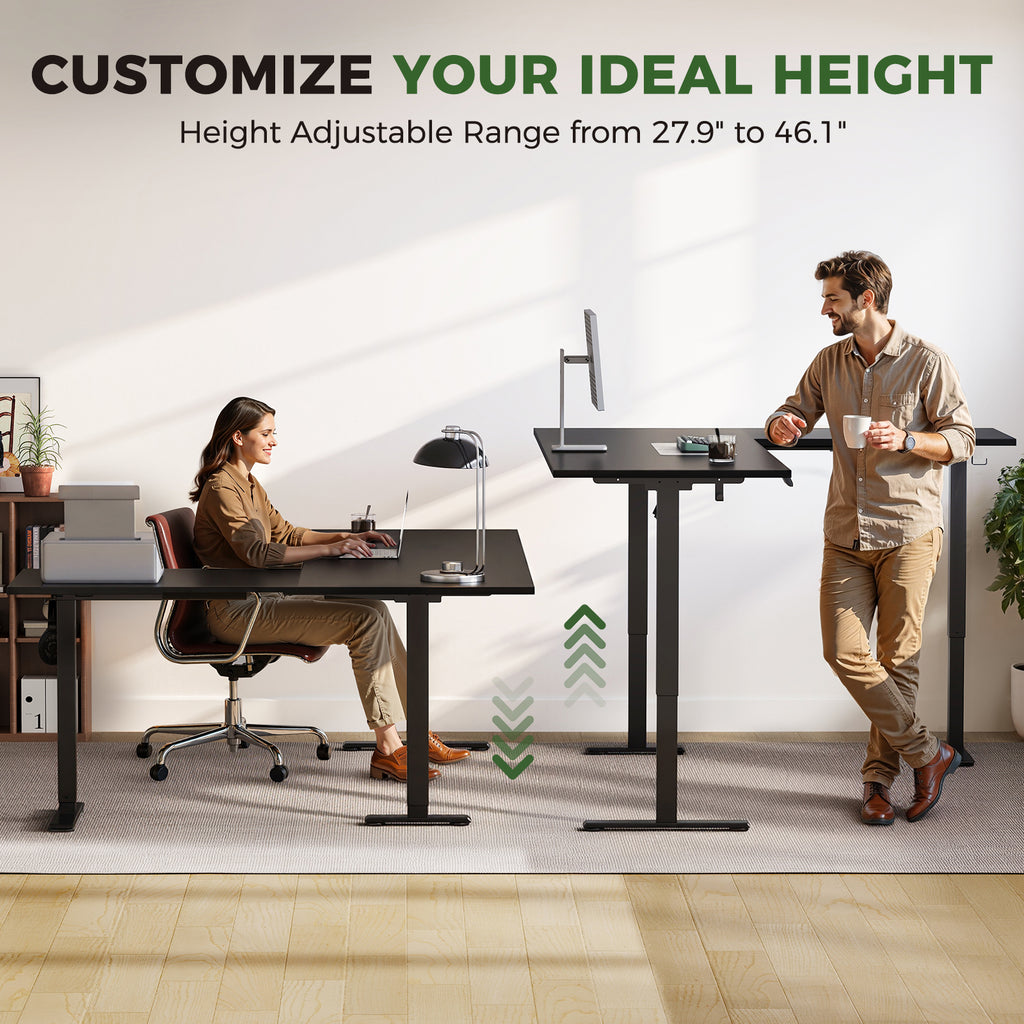 OffiGo 63" L-Shaped Electric Standing Desk with Adjustable Height & Integrated Power