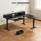 OffiGo 59" L-Shaped Electric Standing Desk with Drawers, Keyboard Tray & Monitor Stand