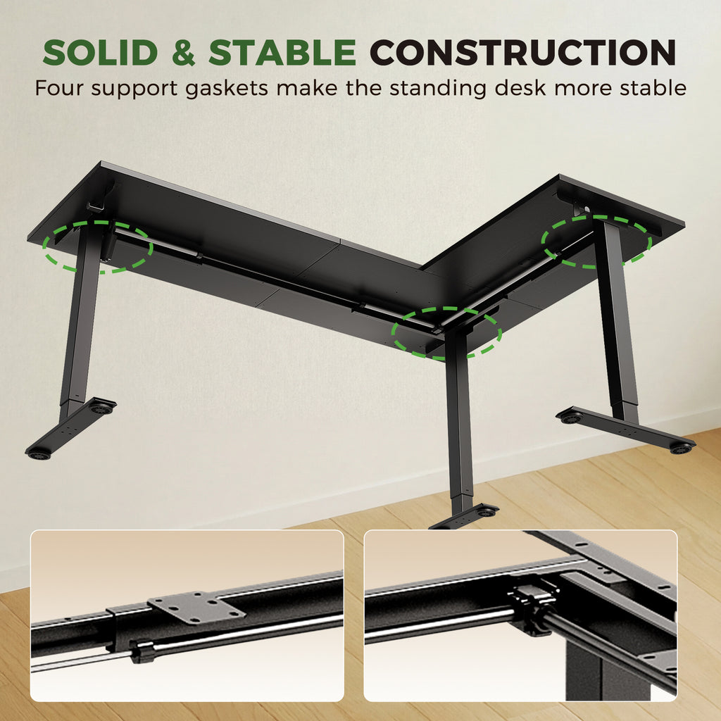 OffiGo 63" L-Shaped Electric Standing Desk with Adjustable Height & Integrated Power