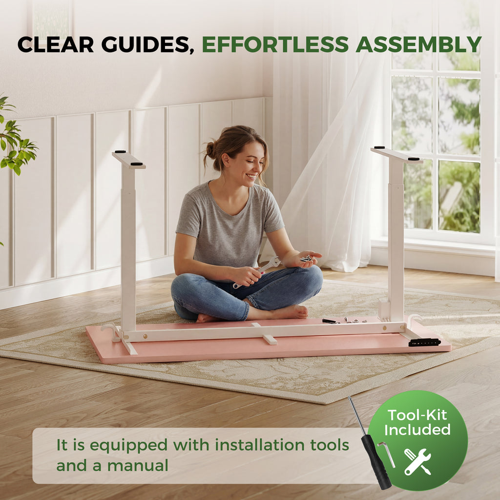 OffiGo 48" Electric Height Adjustable Standing Desk – Pink Sit-Stand Workstation