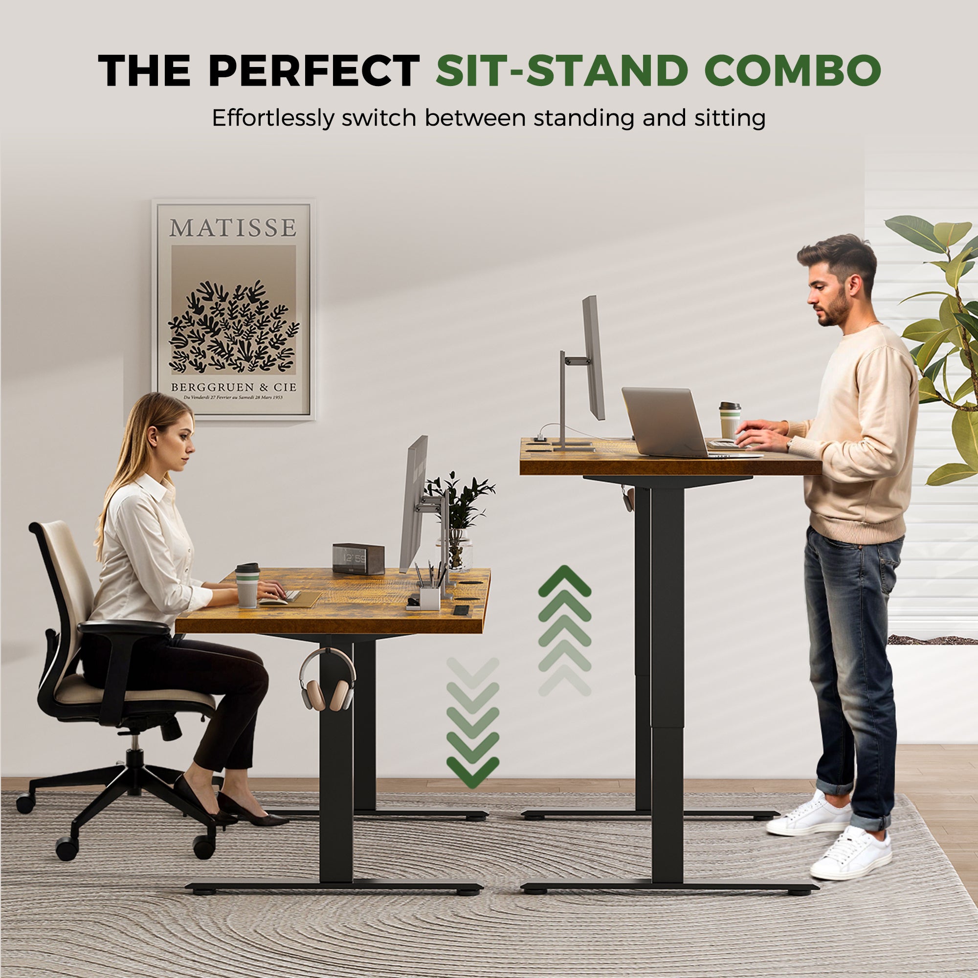 The stand up desk has an adjustable height range from 29.1" to 48.0". Effortlessly switch between sitting and standing positions to maintain a comfortable and ergonomic posture throughout your workday.