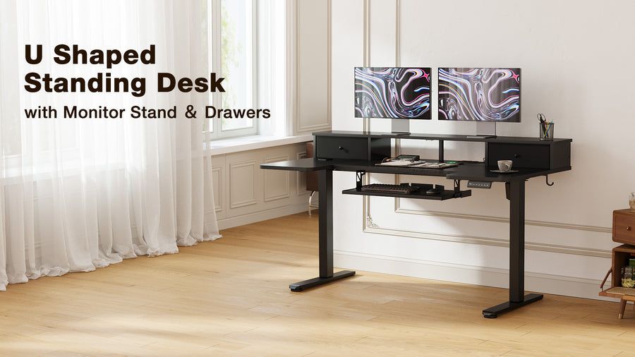 OffiGo U Shaped Electric Standing Desk with 2 Drawers & Keyboard Tray Installation Guide
