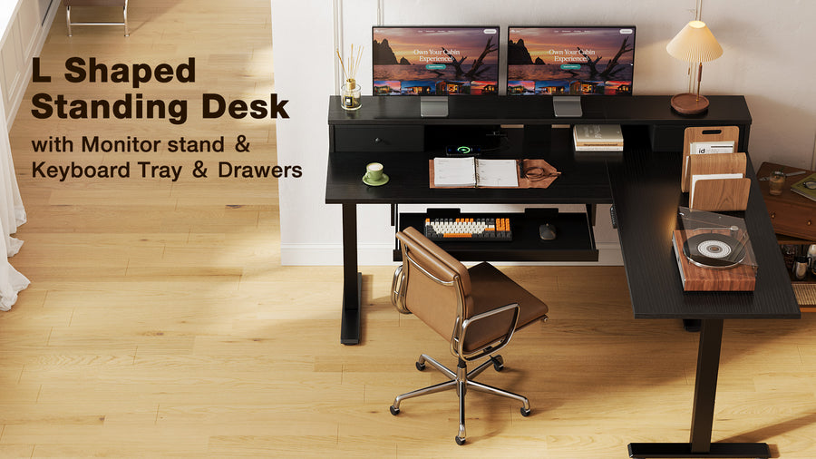 OffiGo L-Shaped Electric Standing Desk with Drawers, Keyboard Tray & Monitor Stand Installation Guide