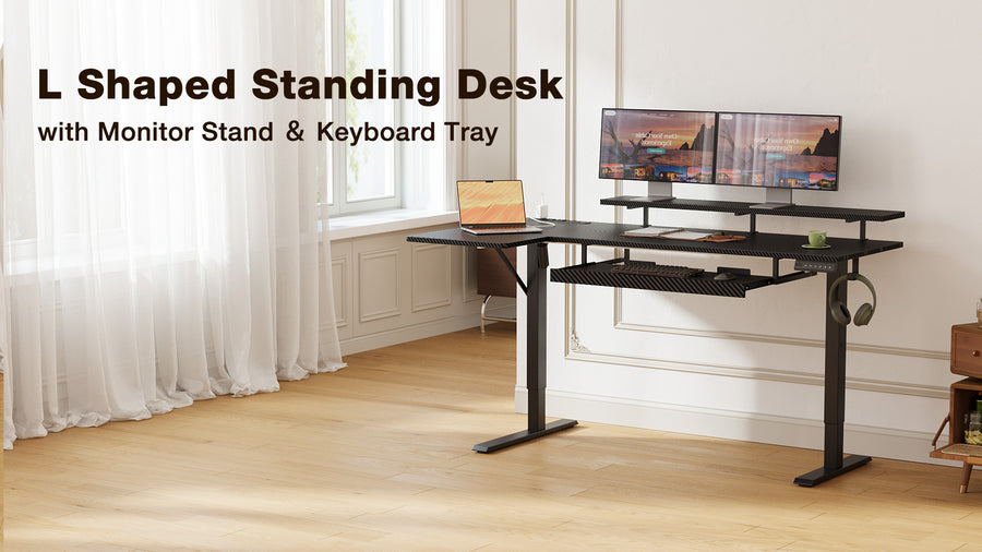 OffiGo L-Shaped Electric Standing Desk with Keyboard Tray and Monitor Stand Installation Guide