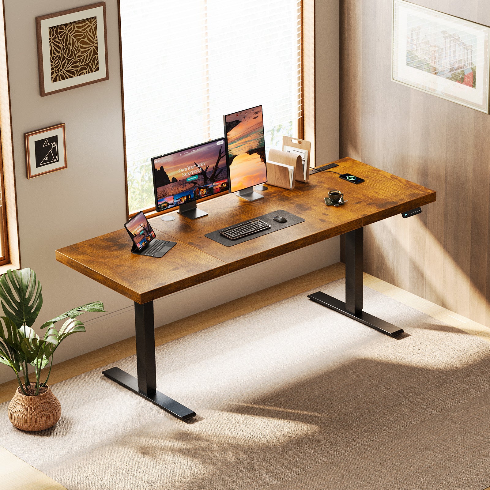 71" Executive Electric Standing Desk with Built-in Power Outlets & 1.38" Thick Desktop