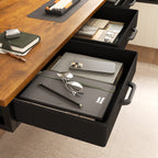 63" L-Shaped Electric Standing Desk with Fabric Drawers & Built-in Power Outlets