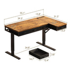 63" L-Shaped Electric Standing Desk with Fabric Drawers & Built-in Power Outlets