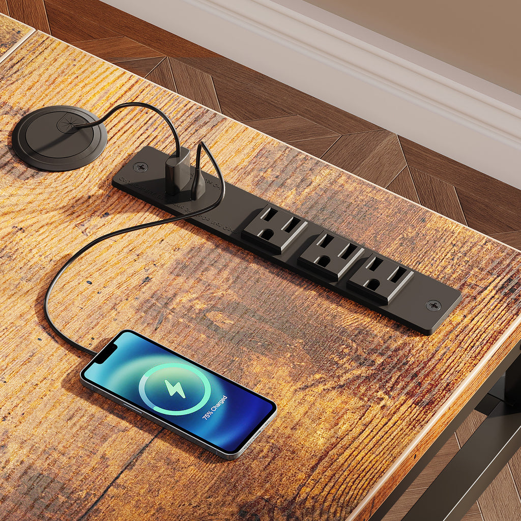 63" L-Shaped Electric Standing Desk with Fabric Drawers & Built-in Power Outlets