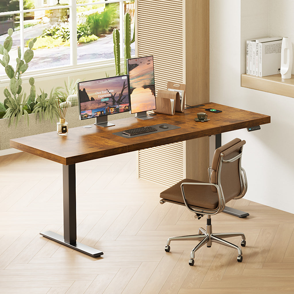 71" Executive Electric Standing Desk with Built-in Power Outlets & 1.38" Thick Desktop