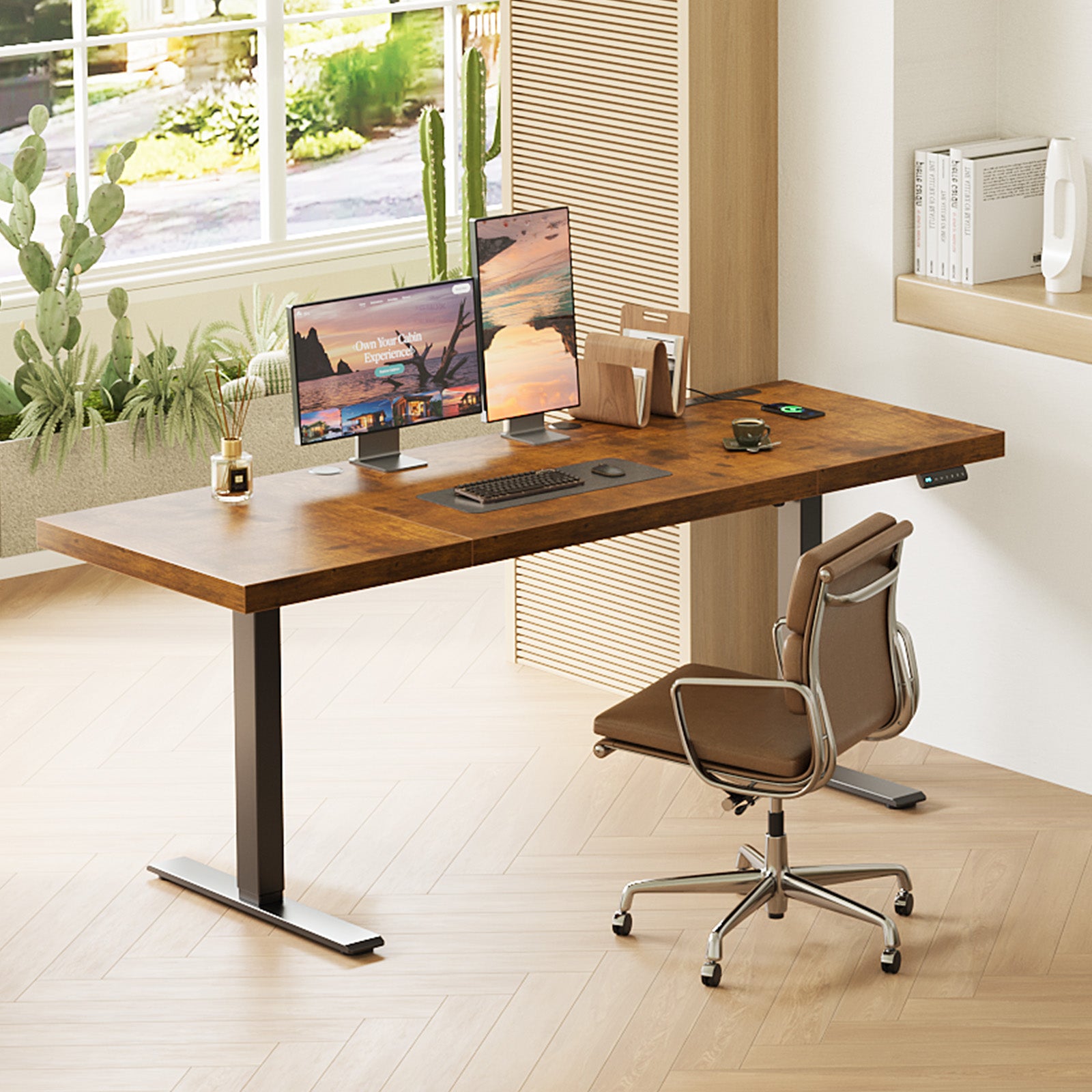 71" Executive Electric Standing Desk with Built-in Power Outlets & 1.38" Thick Desktop