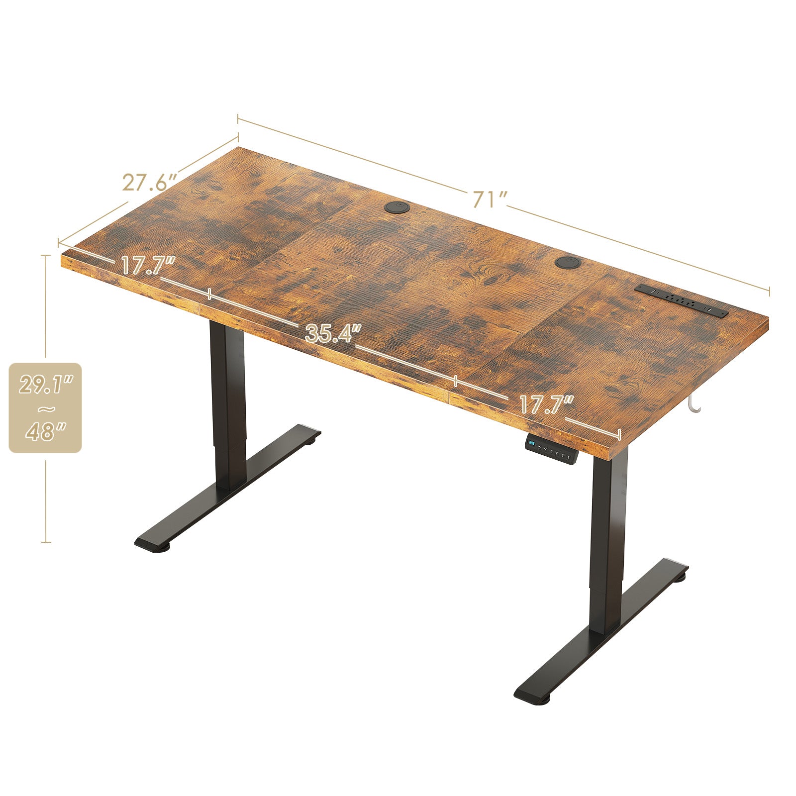 71" Executive Electric Standing Desk with Built-in Power Outlets & 1.38" Thick Desktop