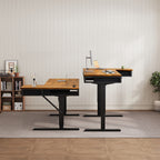 63" L-Shaped Electric Standing Desk with Fabric Drawers & Built-in Power Outlets