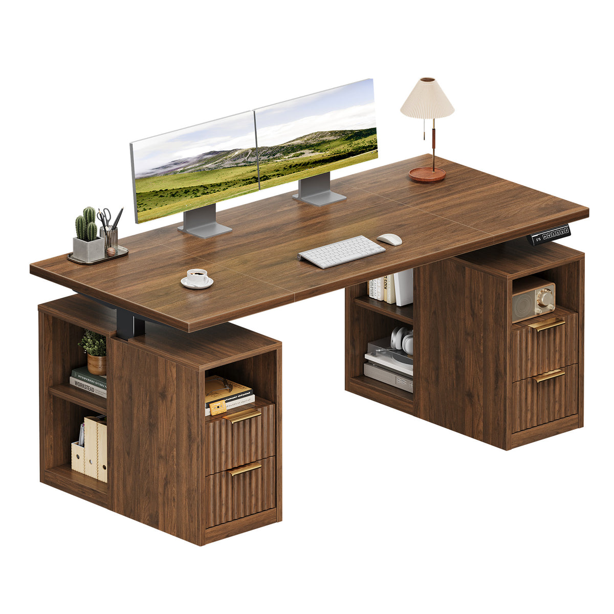 OffiGo Modern Standing Desk with 2 Storage Cabinets