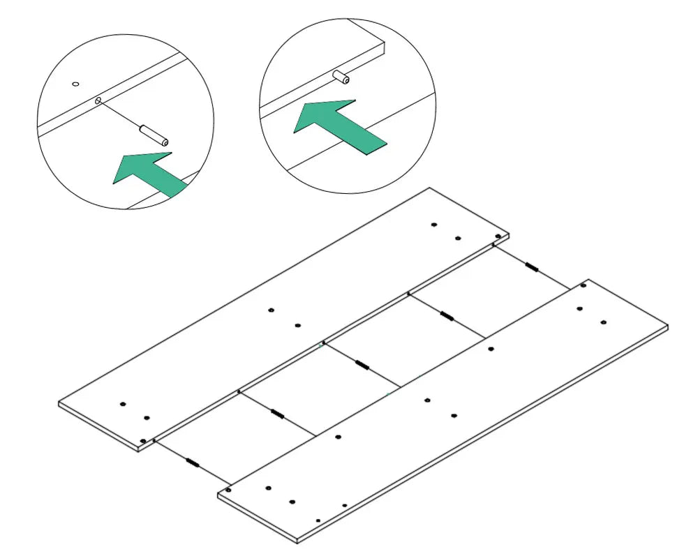 Line drawing of OffiGo standing desk tabletop with pre-drilled assembly holes